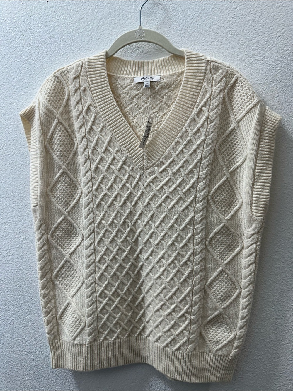 Madewell Cream Cable-Knit V-Neck Sweater Vest NWT